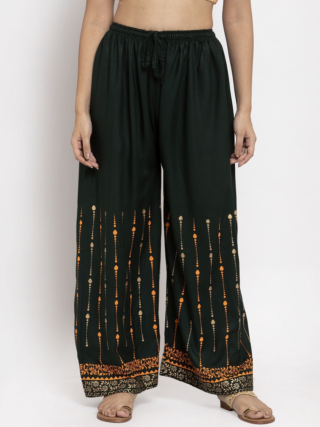 

Clora Creation Women Green Embroidered Straight Palazzos