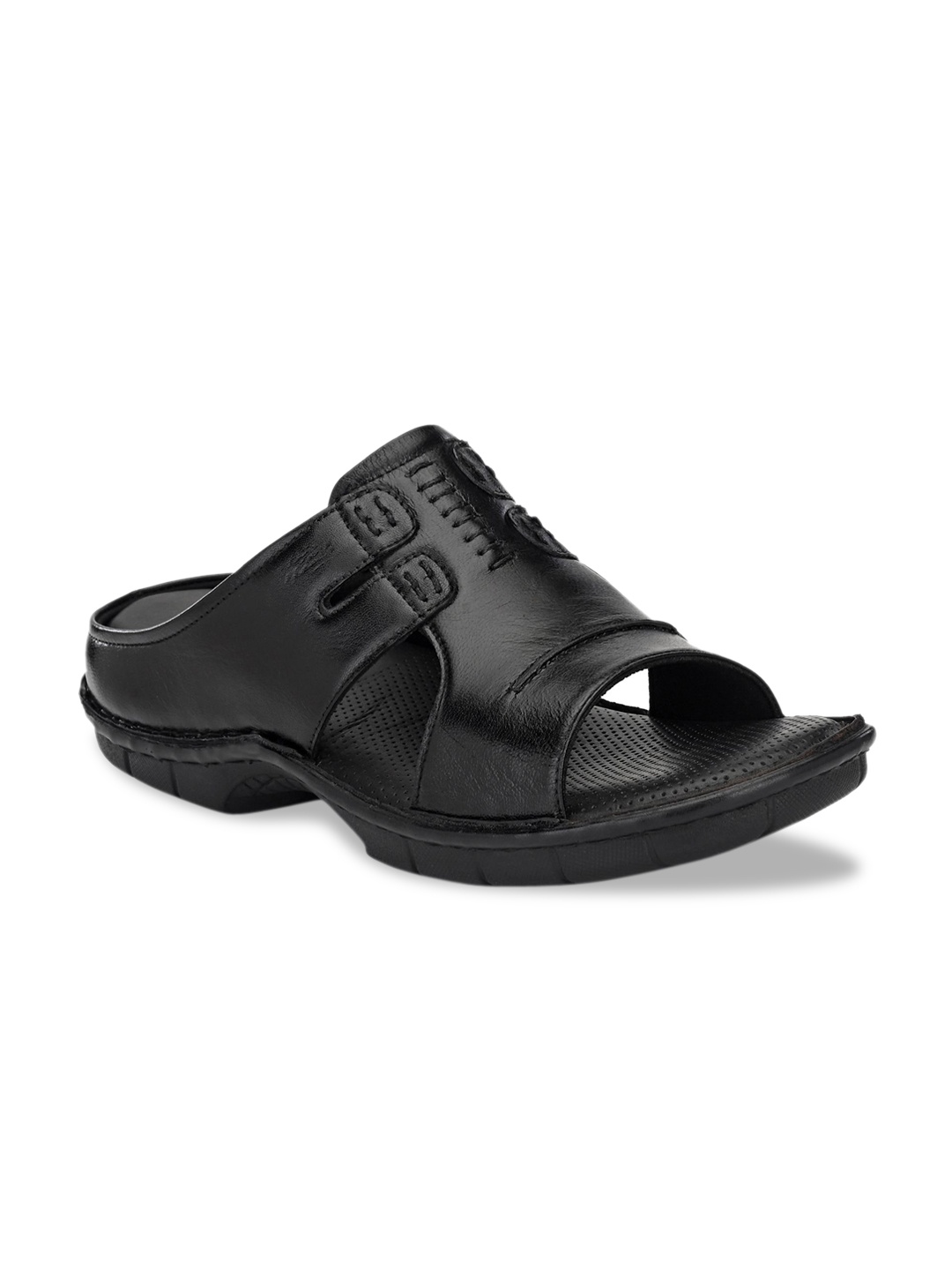 

Hitz Men Black Leather Comfort Sandals