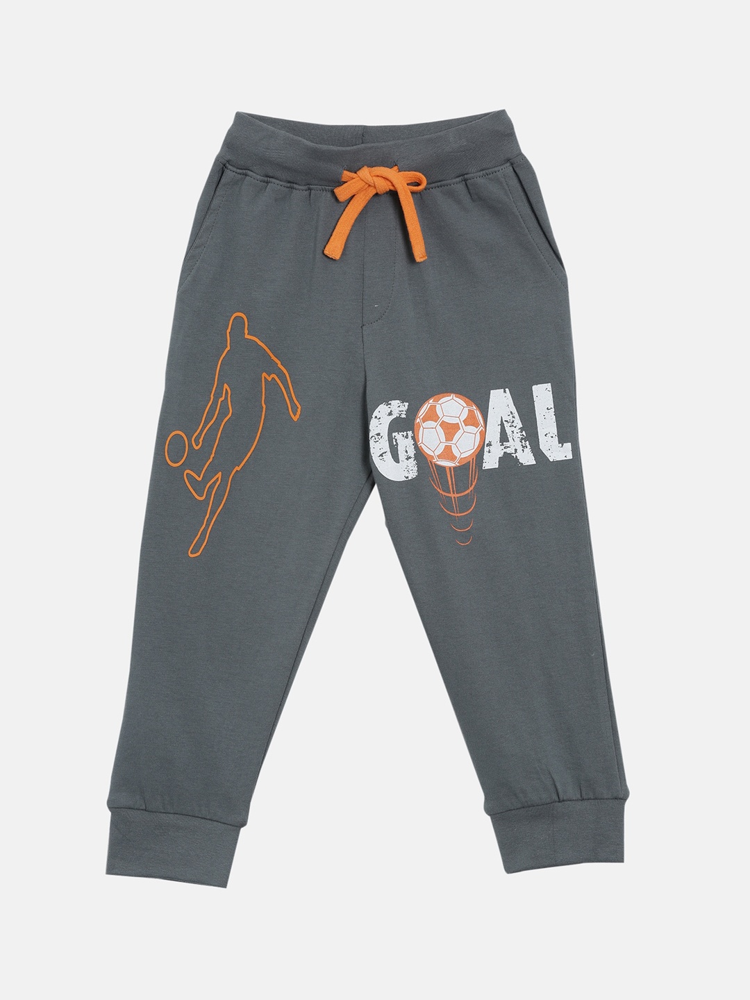 

KiddoPanti Boys Grey & White Football Goal Printed Sporty Joggers