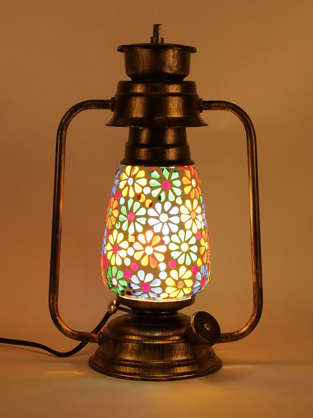 Devansh Multicoloured Textured Contemporary Mosaic Lantern Table Lamp, Multi