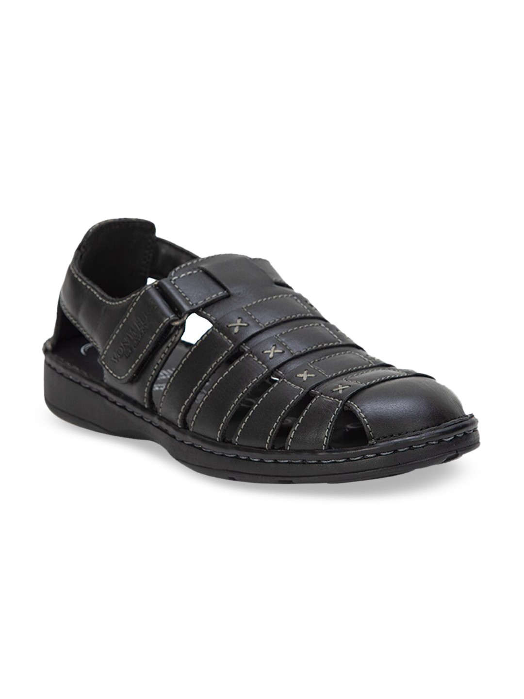 

VON WELLX GERMANY Men Black Leather Shoe-Style Sandals