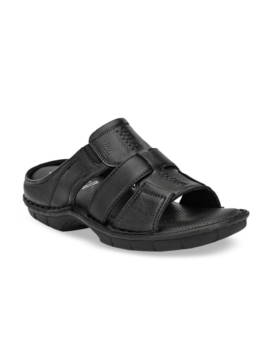

Hitz Men Black Leather Comfort Sandals