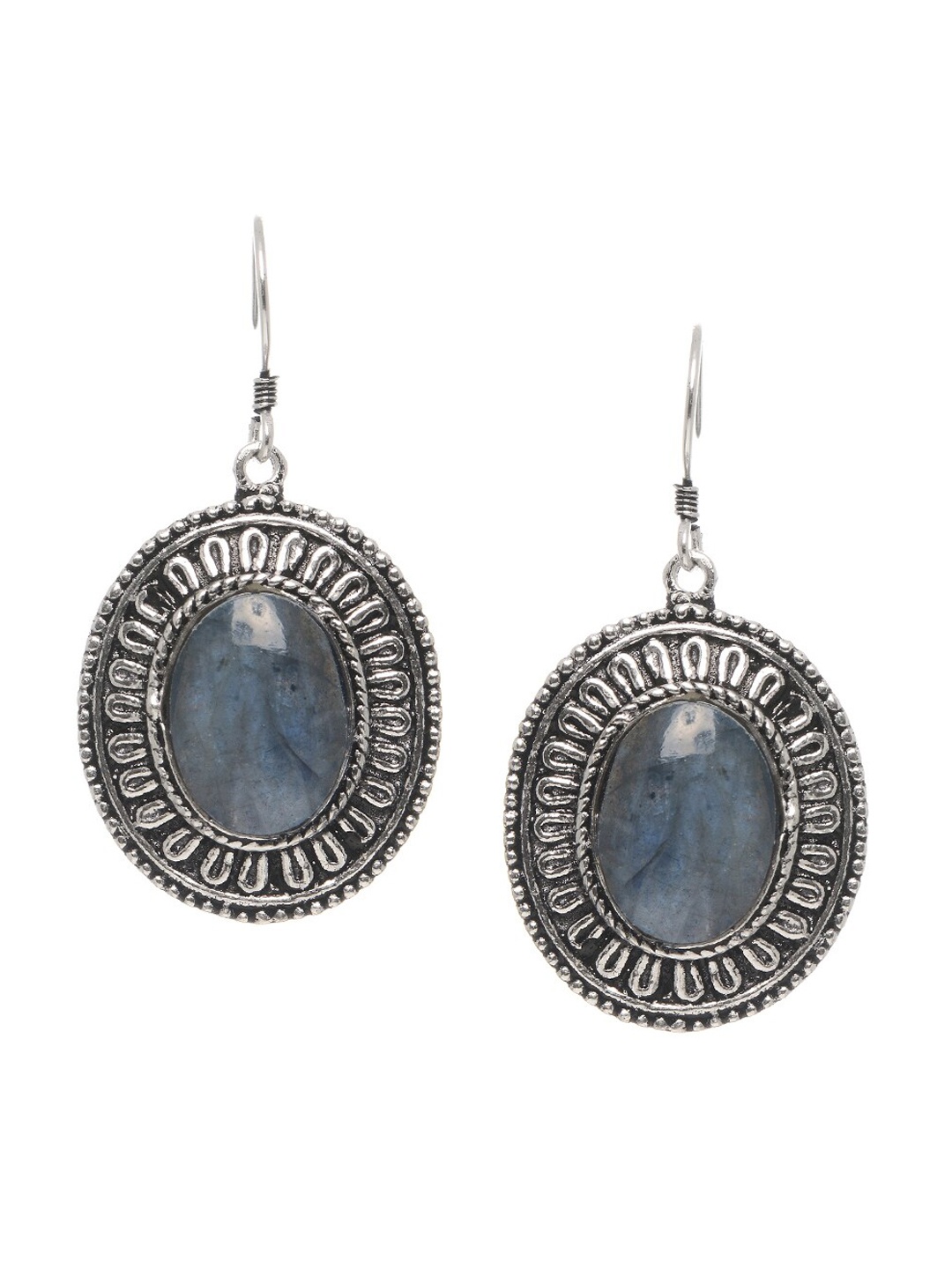 

INDYA Silver-Toned Oval Drop Earrings