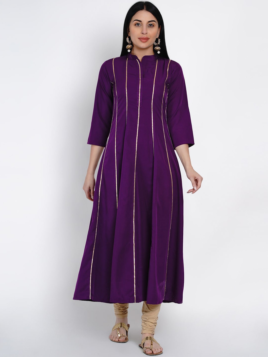 

FABNEST Women Purple Striped Anarkali Kurta