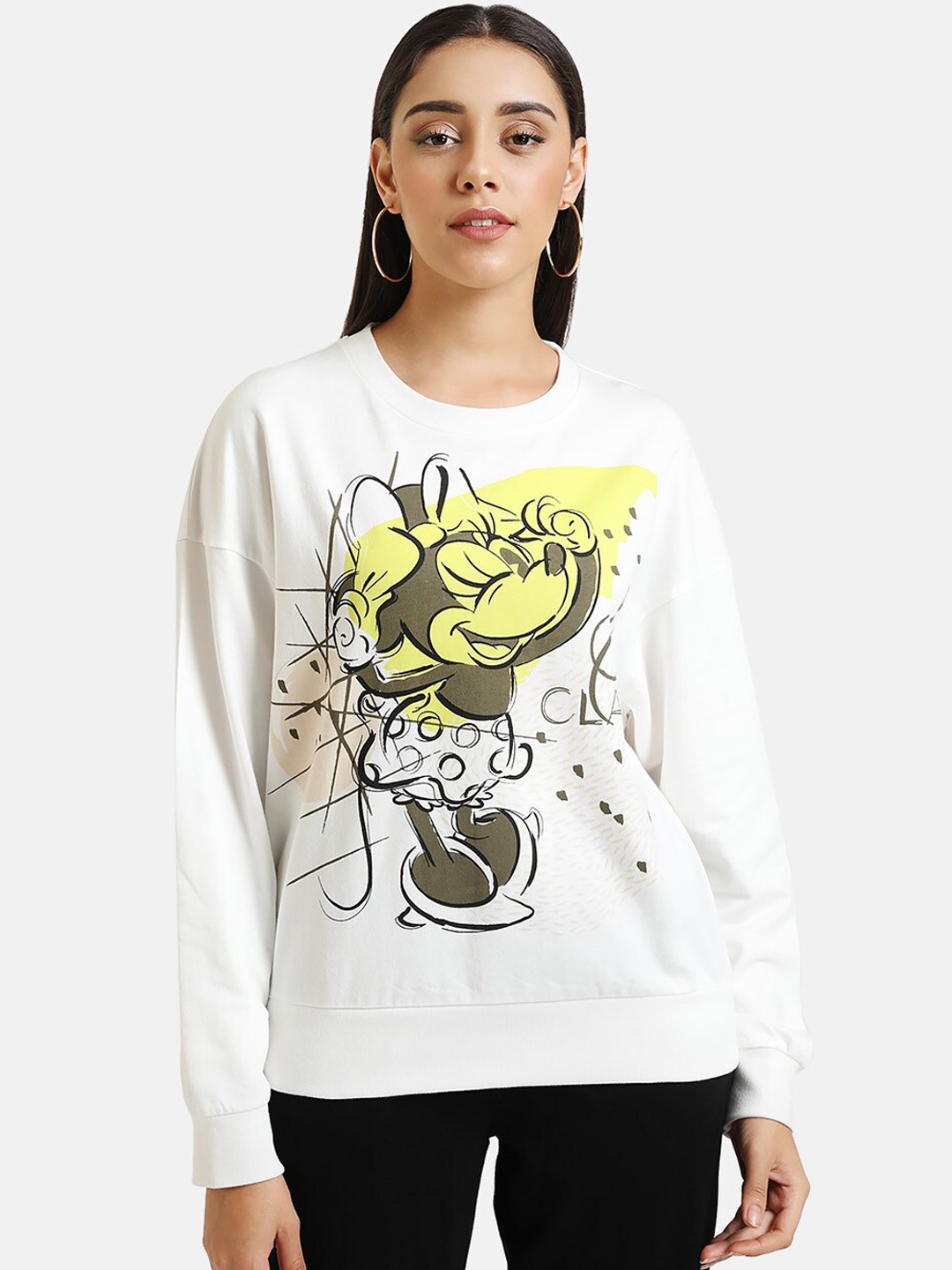 

Kazo Women White & Brown Minnie Mouse Print Sweatshirt