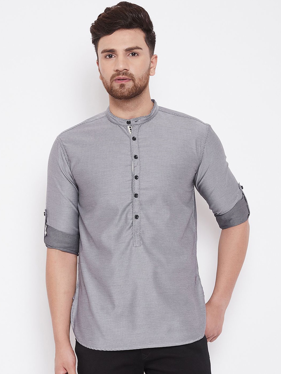 

even Men Grey Woven Design Straight Kurta