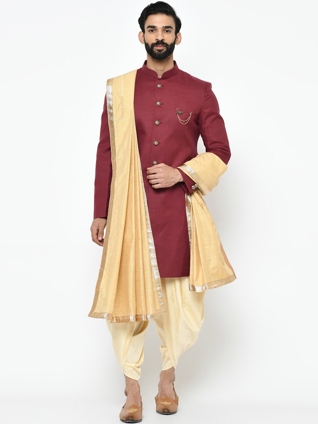 

KISAH Men Indowestern Sherwani Dupatta Set, Maroon