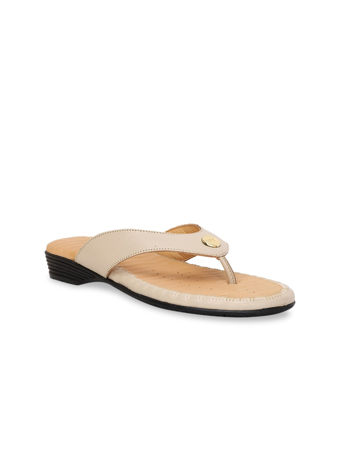 

Scholl Women Beige Leather Open Toe Flats
