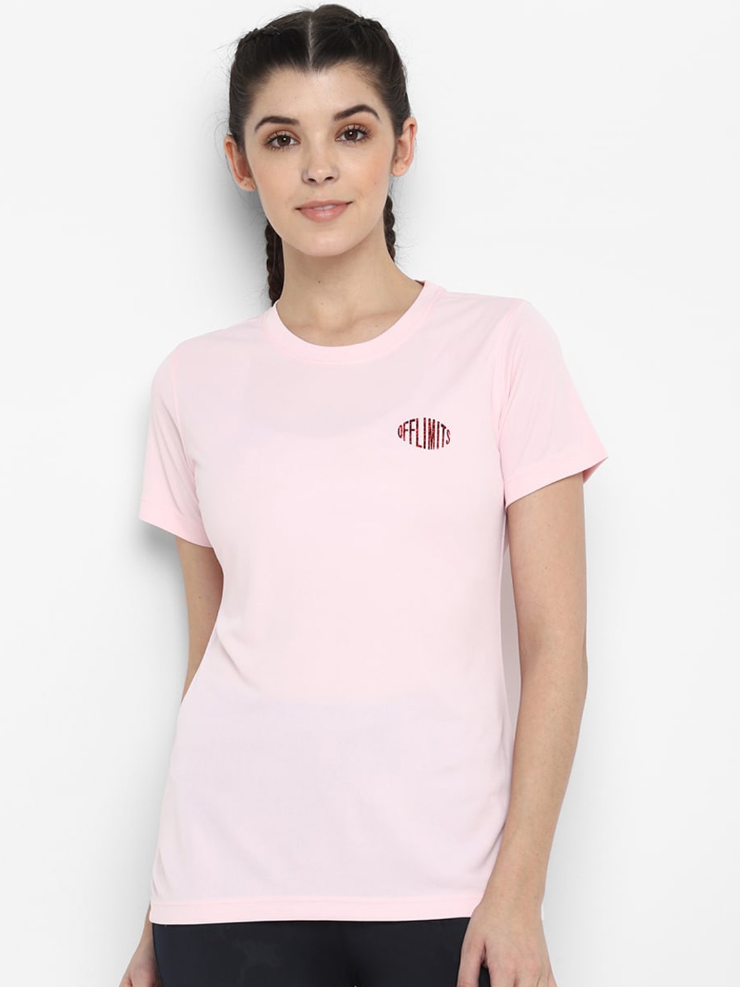 

OFF LIMITS Women Pink Solid Round Neck T-shirt