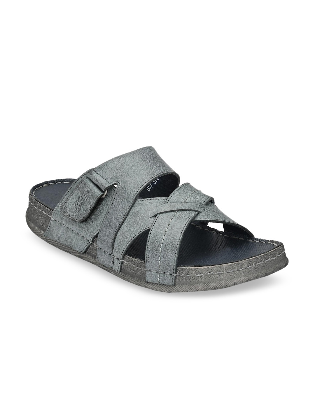 

Hitz Men Grey Solid Leather Comfort Sandals