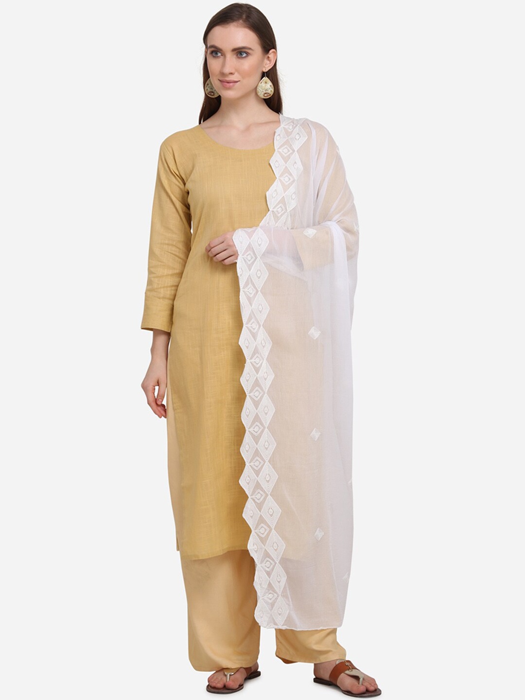

mf White Embroidered Dupatta
