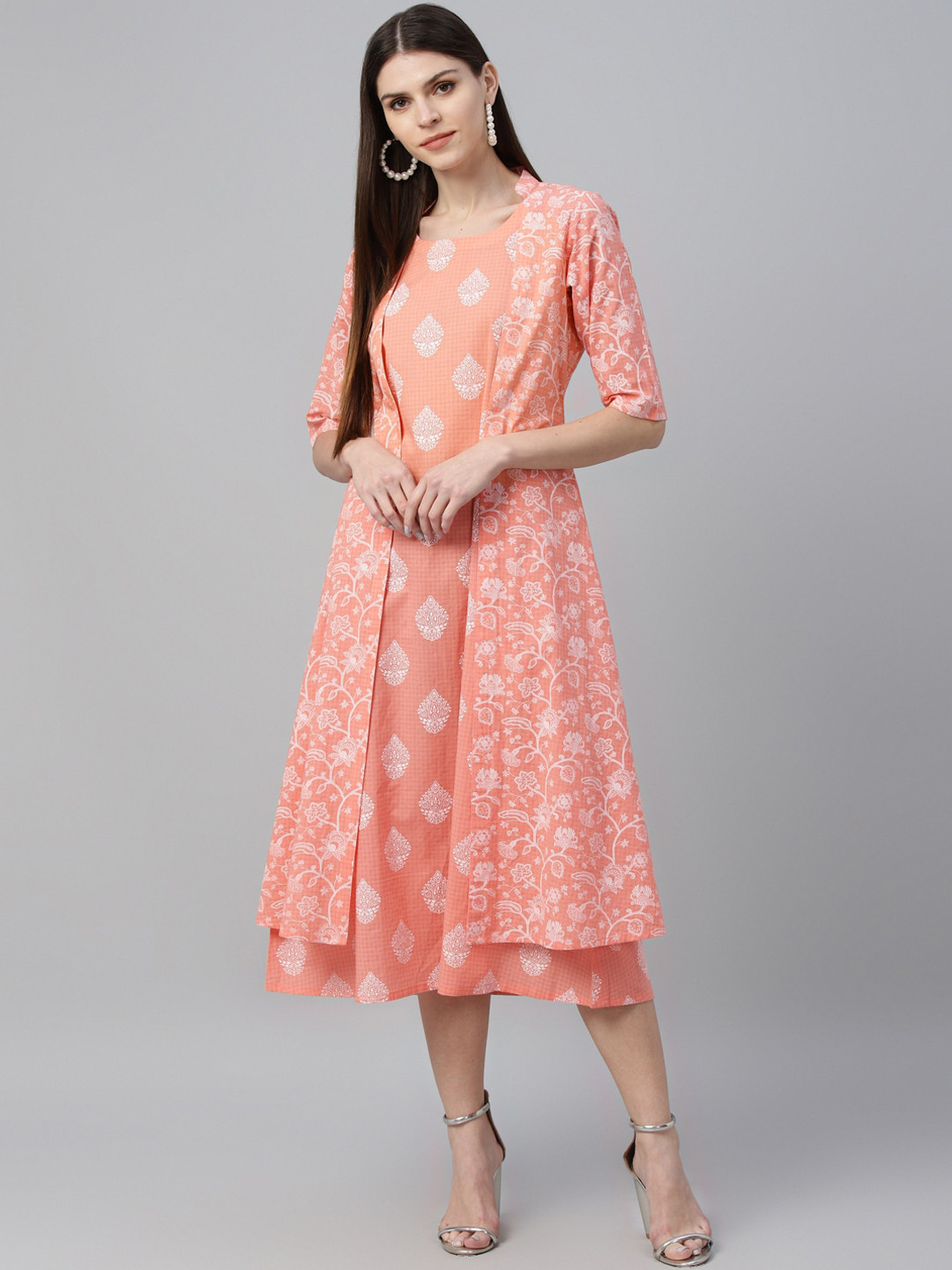 

GERUA Women Peach-Coloured Printed A-Line Dress
