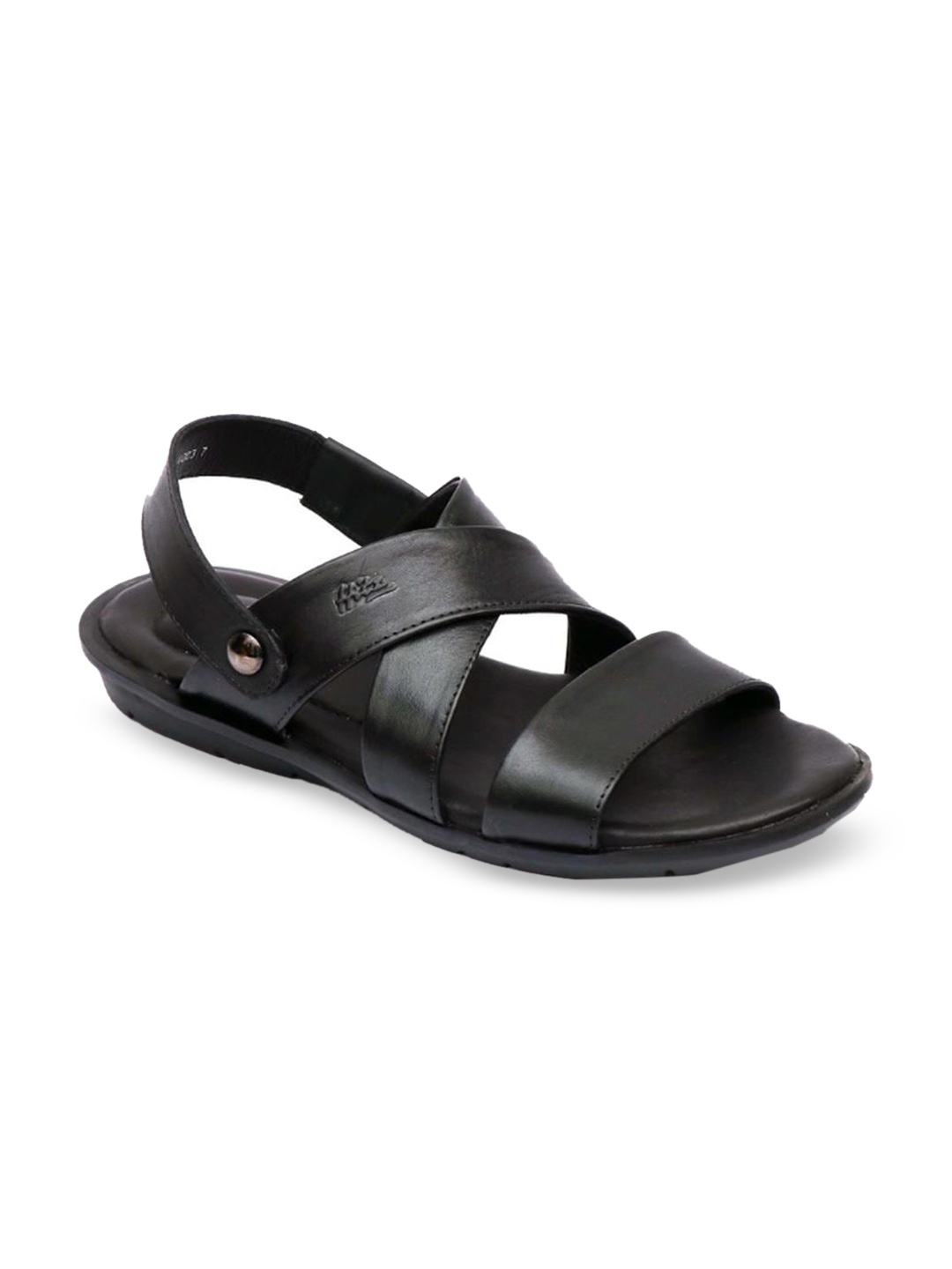 

Hitz Men Black Solid Leather Comfort Sandals