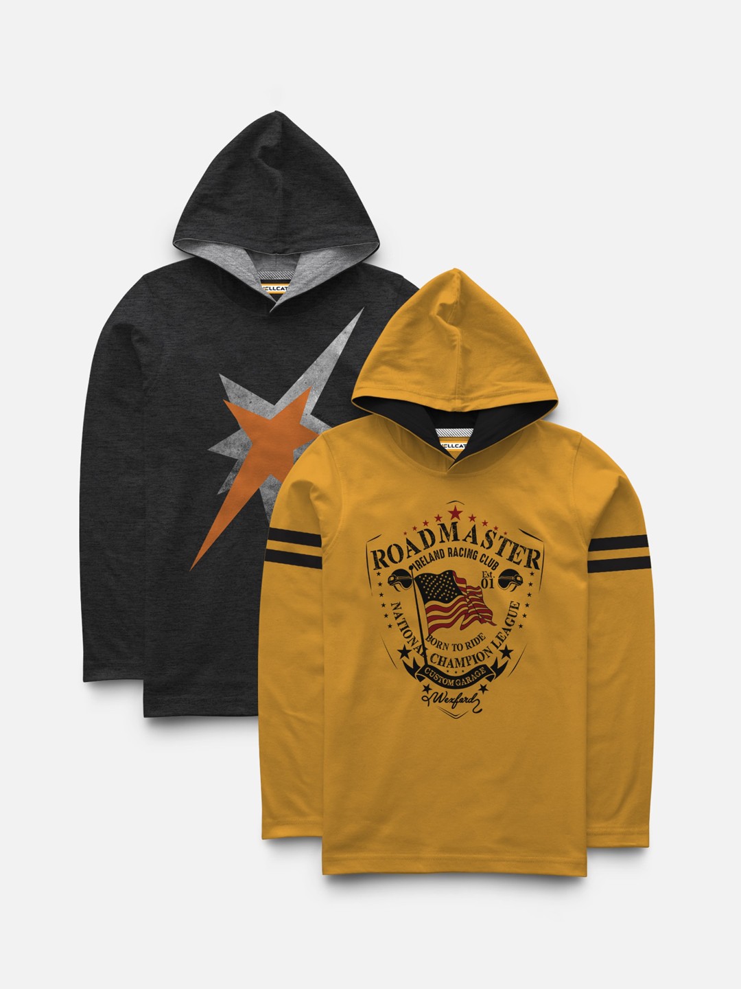 

HELLCAT Boys Mustard Printed Hood T-shirt