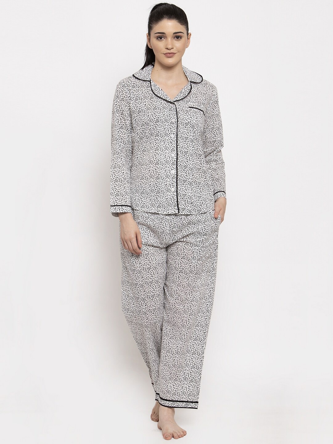 

Secret Wish Women Grey & Black Printed Night suit