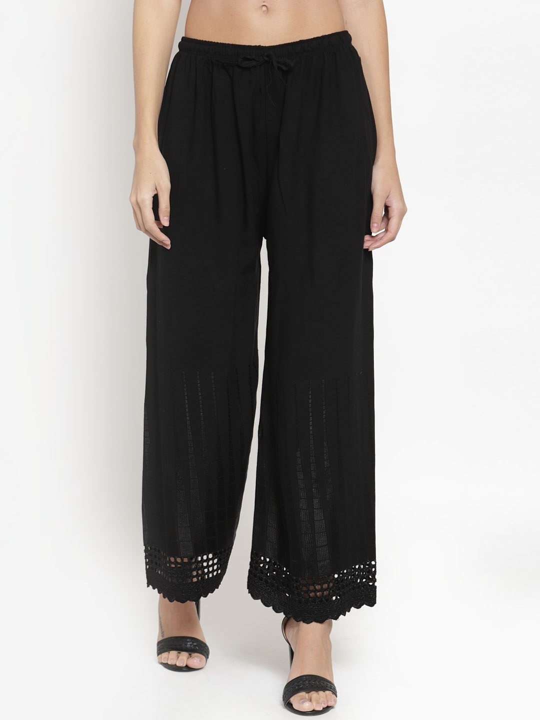 

Clora Creation Women Black Hem Design Straight Palazzos