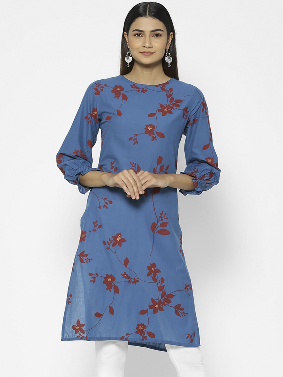 

Saaki Women Blue & Brown Printed A-Line Kurta