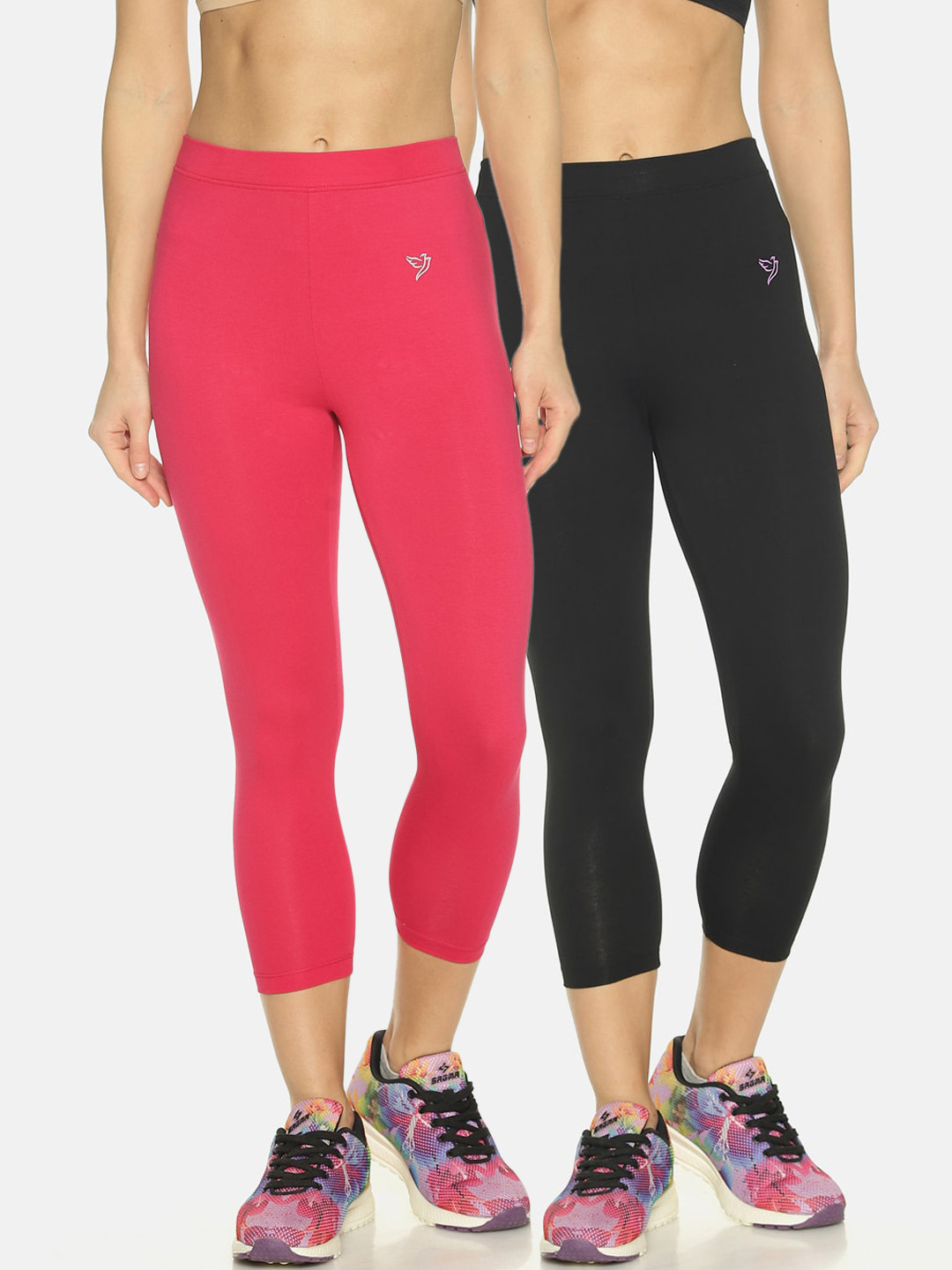 

TWIN BIRDS Pack of 2 Women Solid Skinny Fit Three-Fourth Stretch Cotton Capris, Black