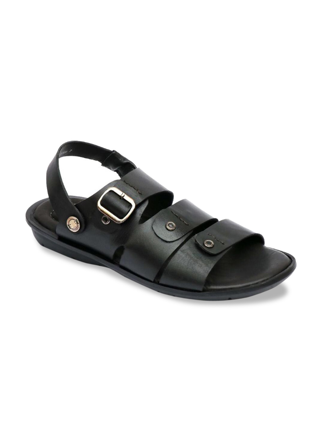 

Hitz Men Black Leather Comfort Sandals