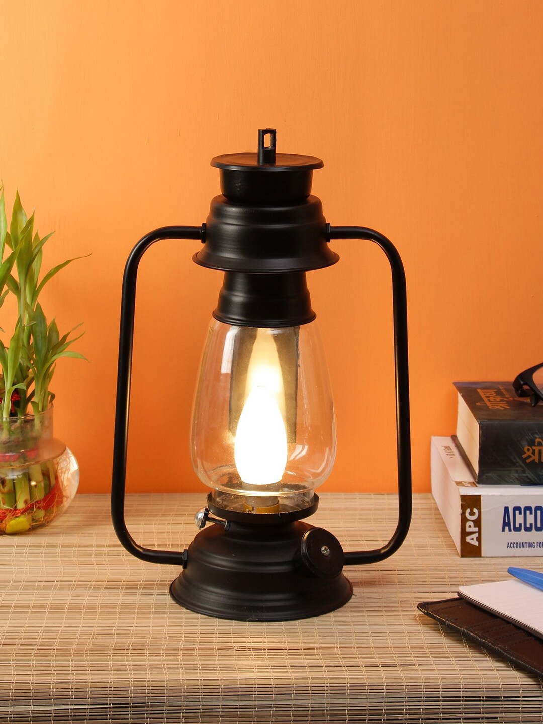 Devansh Black & Transparent Solid Contemporary Table Lantern