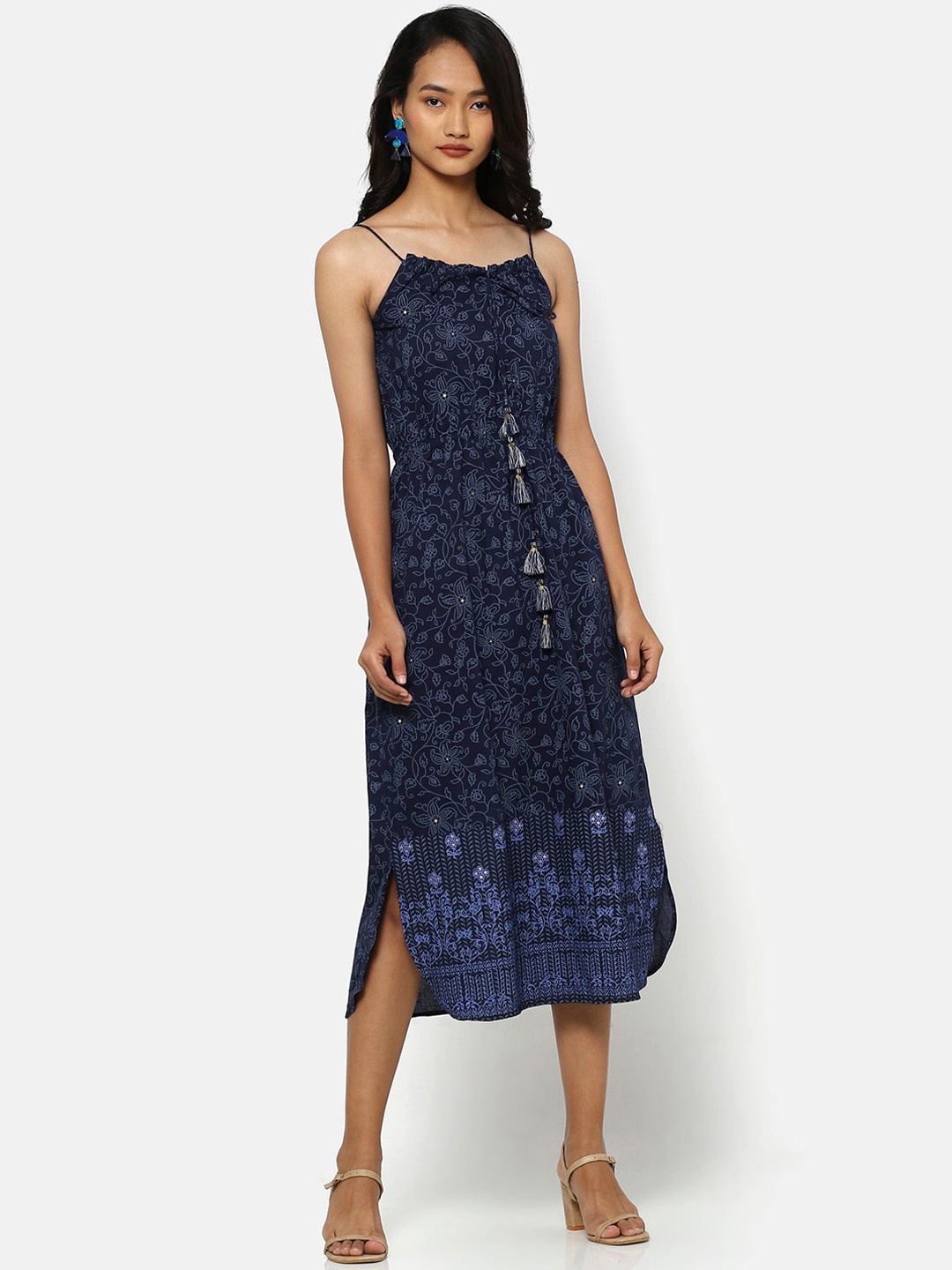 Saaki Women Navy Blue Printed A-Line Dress