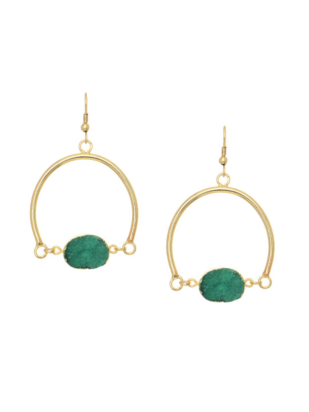 

INDYA Gold-Plated & Green Circular Drop Earrings