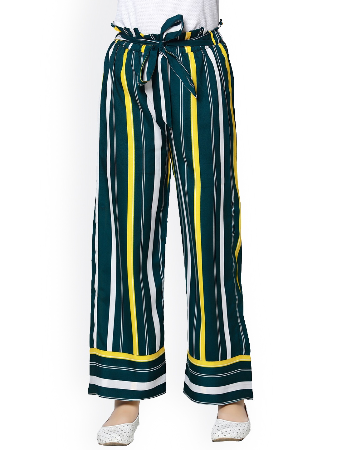 

Cutiekins Girls Green & Yellow Striped Straight Palazzos
