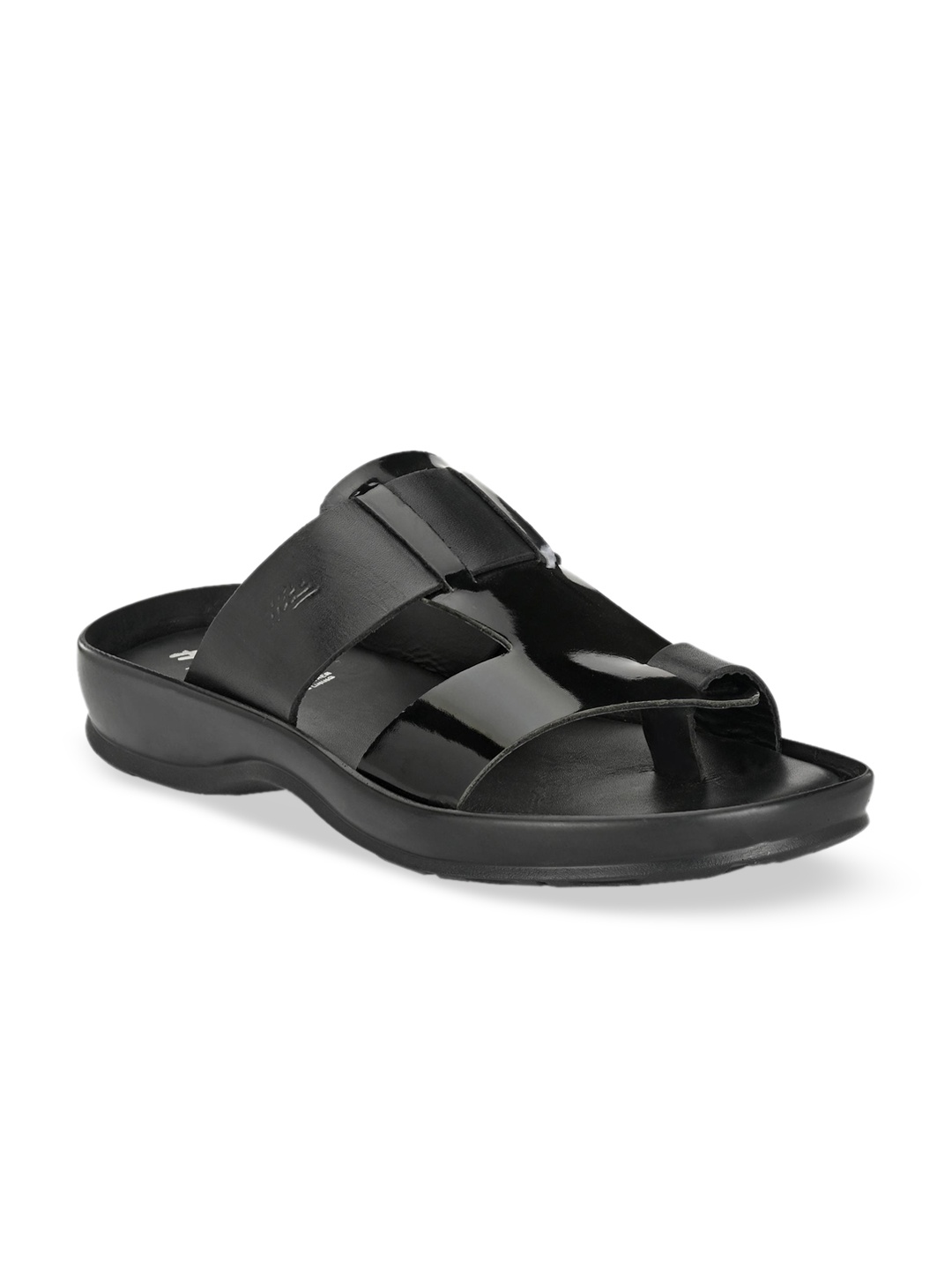 Hitz Men Black Leather Comfort Sandals