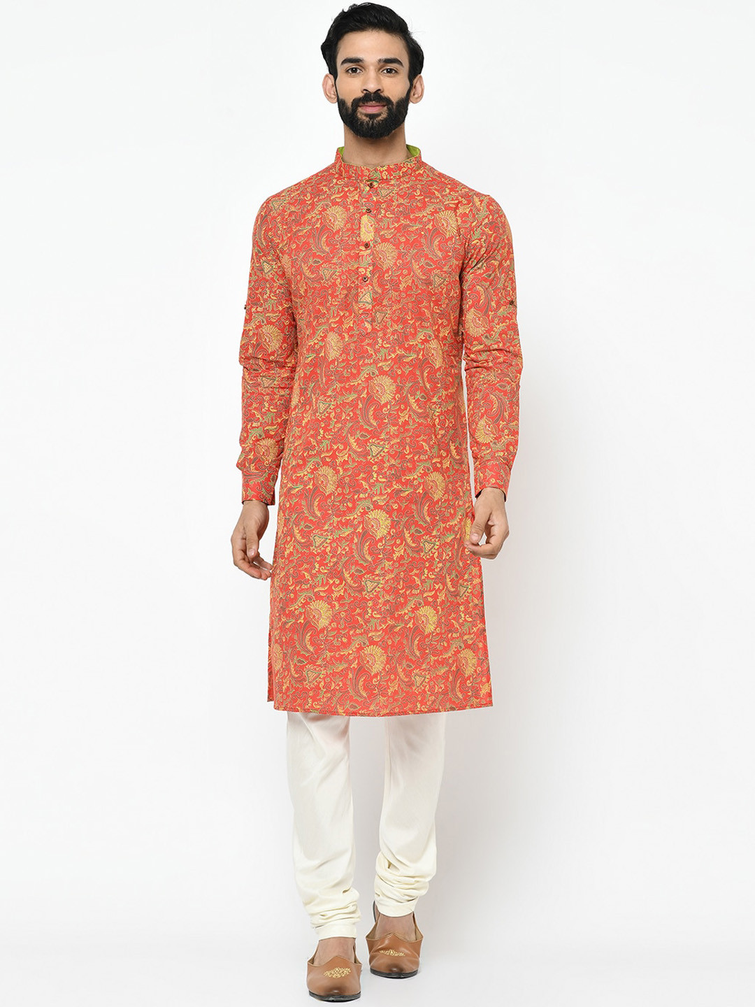 

KISAH Men Red & Yellow Printed A-Line Kurta