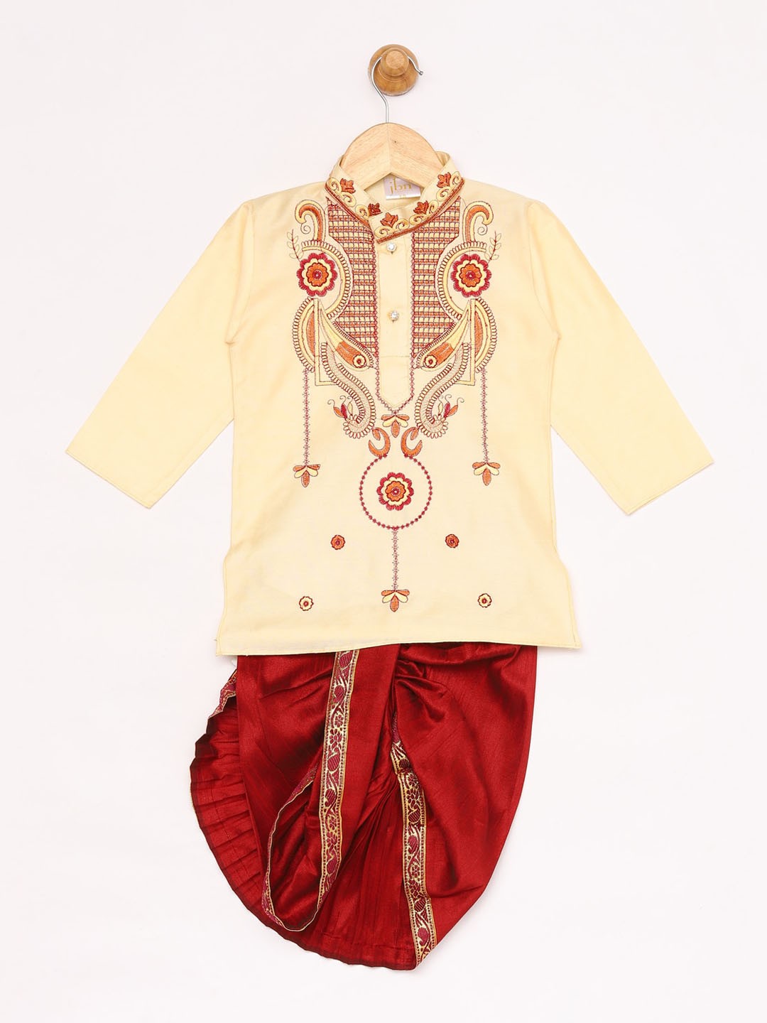 

JBN Creation Boys Gold-Toned & Maroon Embroidered Panjebi & Dhoti