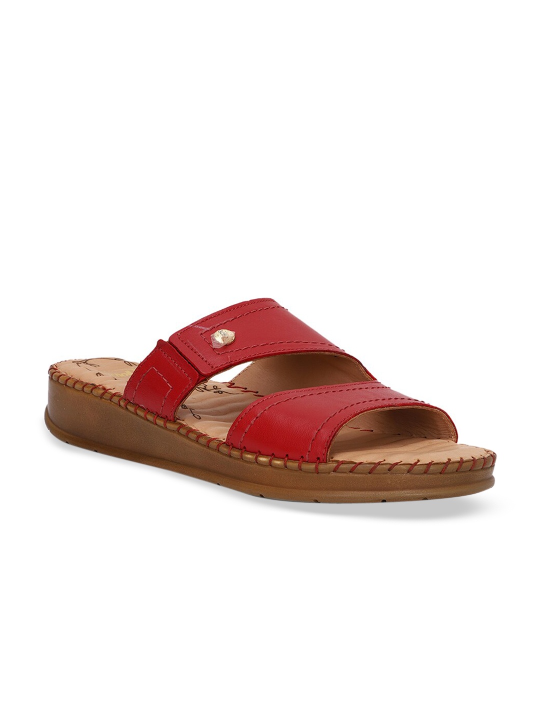 Scholl Women Red Solid Leather Open Toe Flats