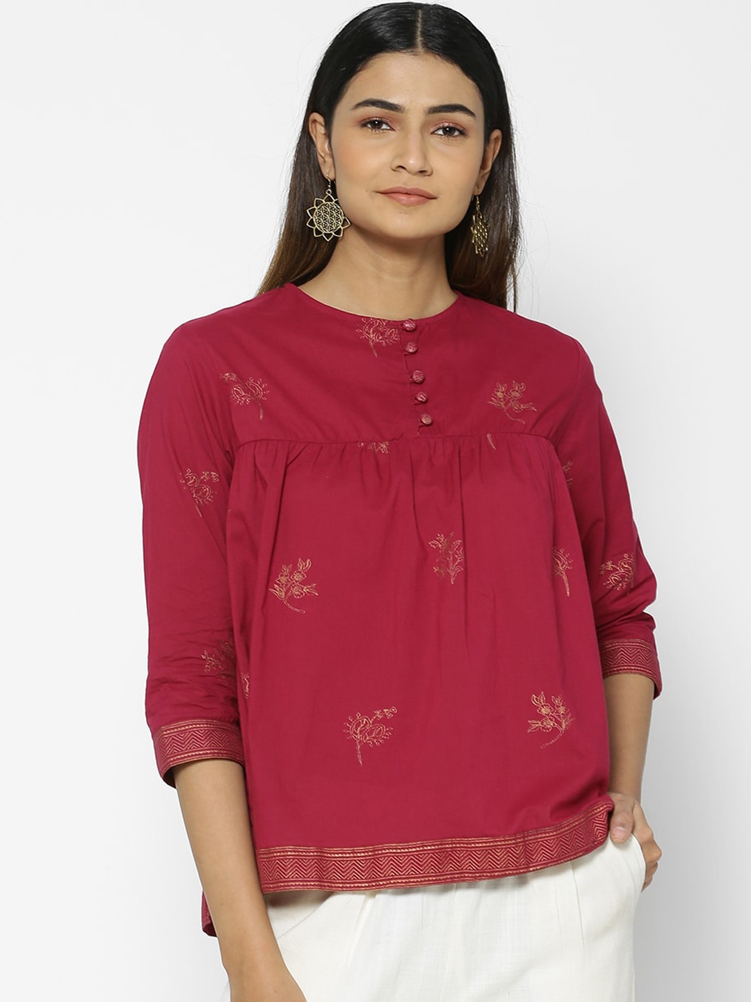 

Saaki Women Maroon Printed Pure Cotton Top