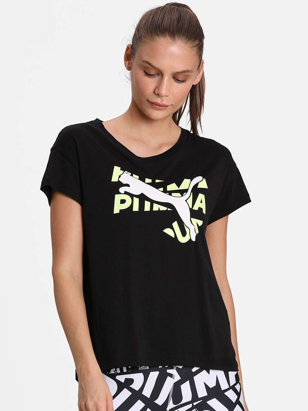 

Puma Women Black Brand Logo Modern Sports Graphic Printed T-shirt