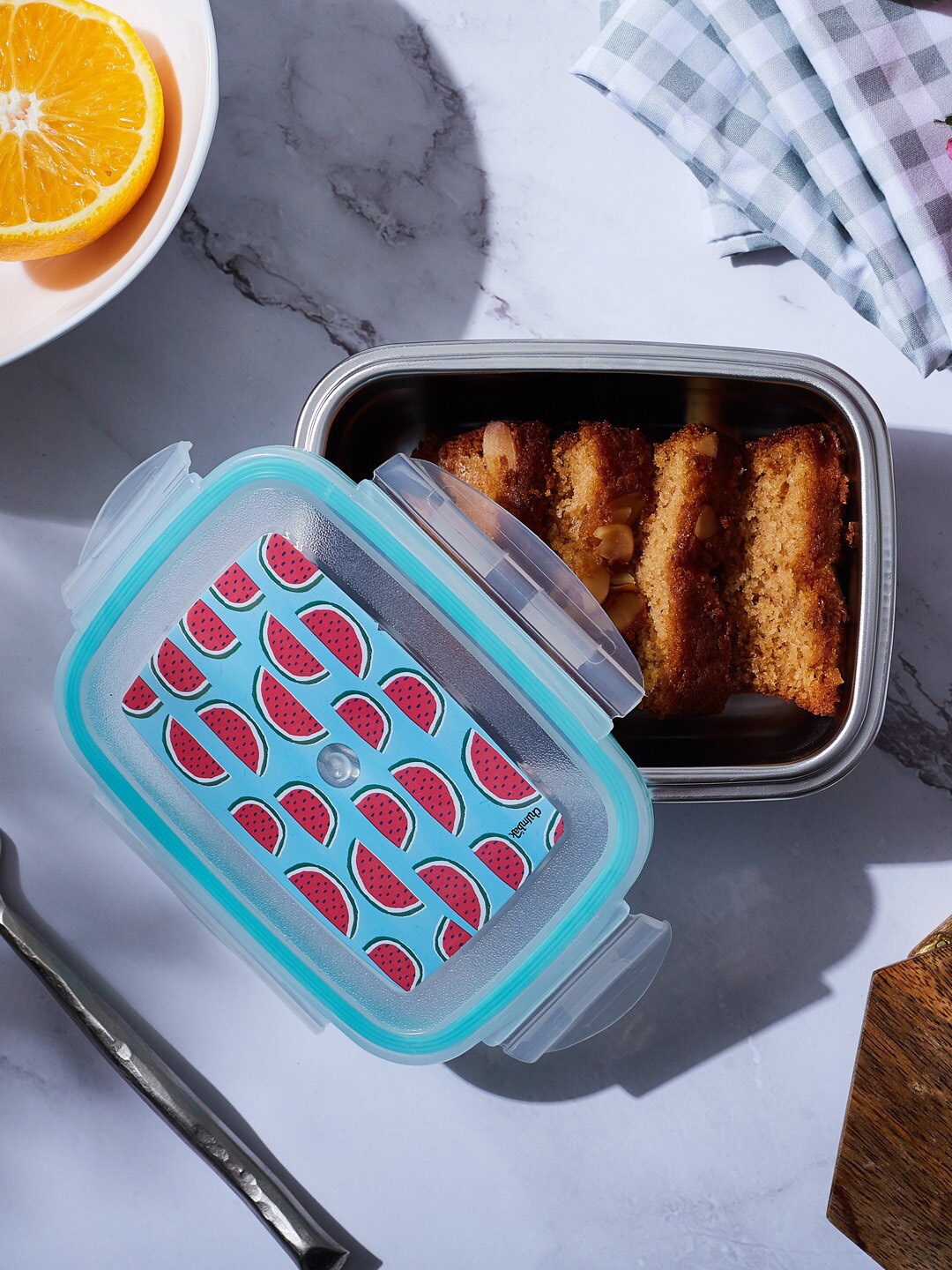 

Chumbak Blue Summer Watermelon Printed Stainless Steel Lunch Box