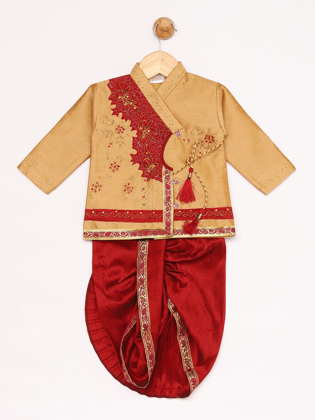 

JBN Creation Boys Rose Gold & Maroon Embroidered Panjebi & Dhoti
