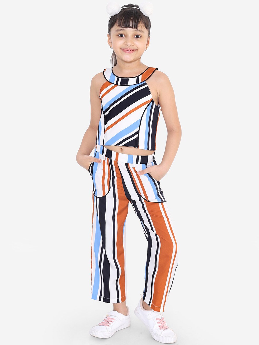 

naughty ninos Girls Multicoloured Striped Top with Trousers, Multi