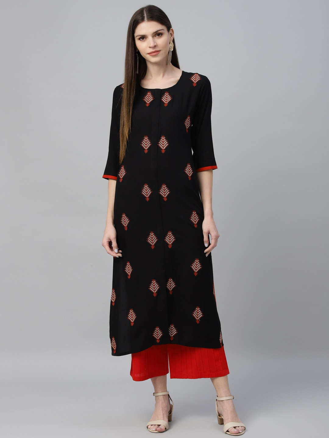 

Libas Women Black & Red Embroidered A-Line Kurta