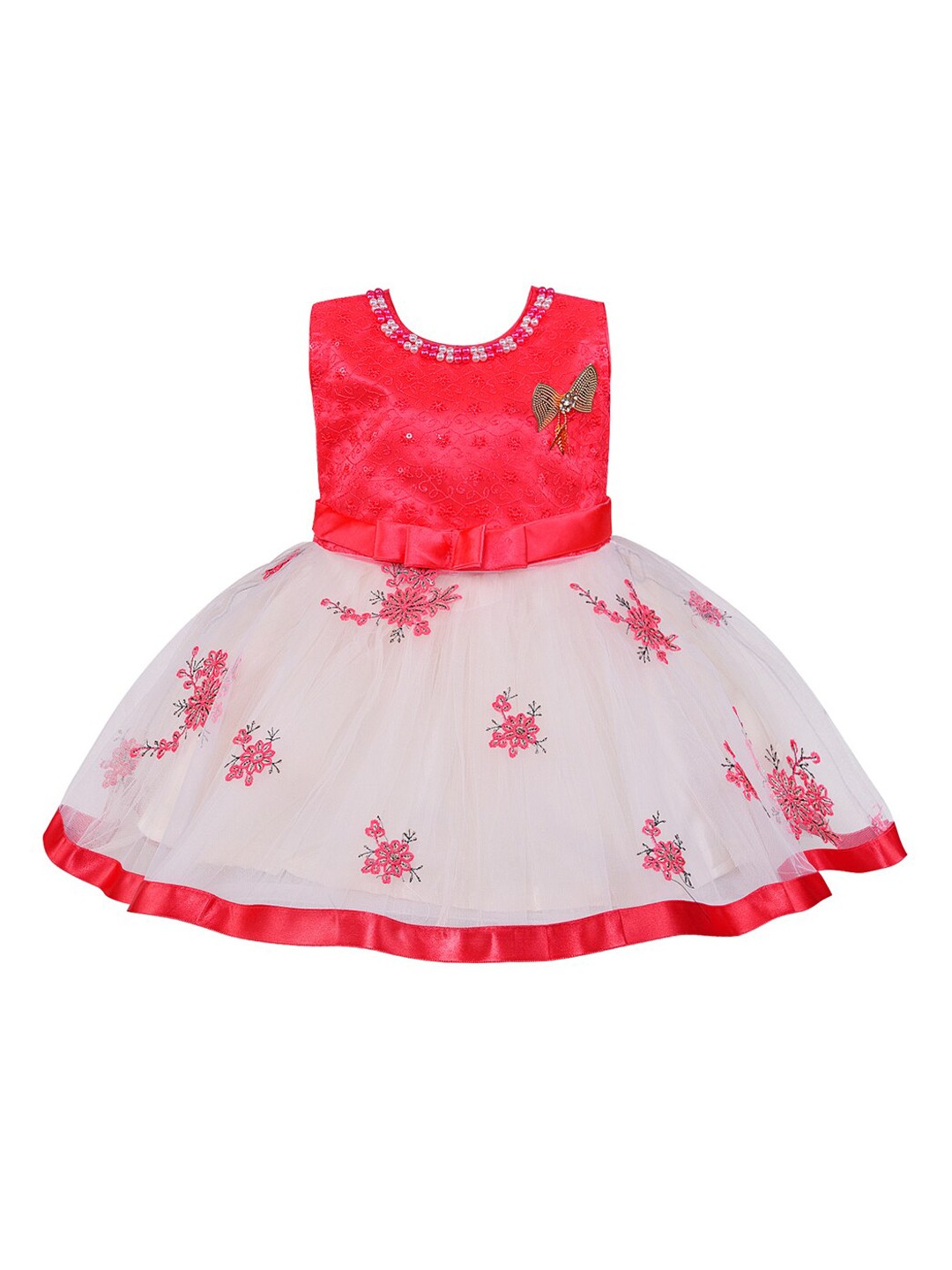 

Wish Karo Girls Pink Embroidered Fit and Flare Dress