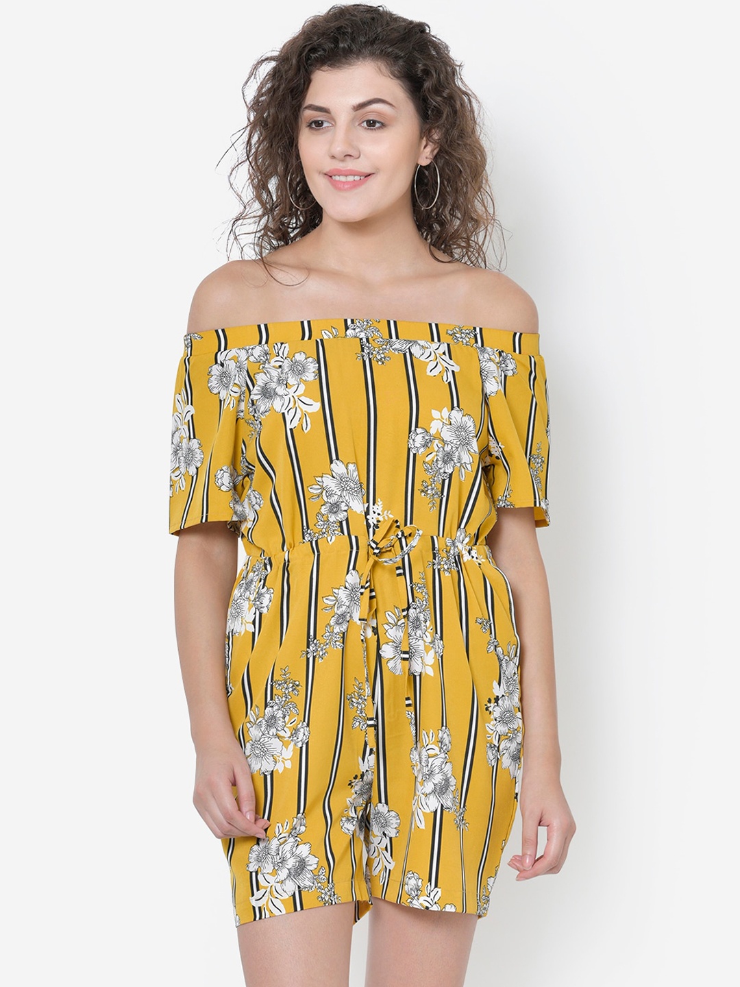 

Martini Women Yellow & White Striped Playsuit