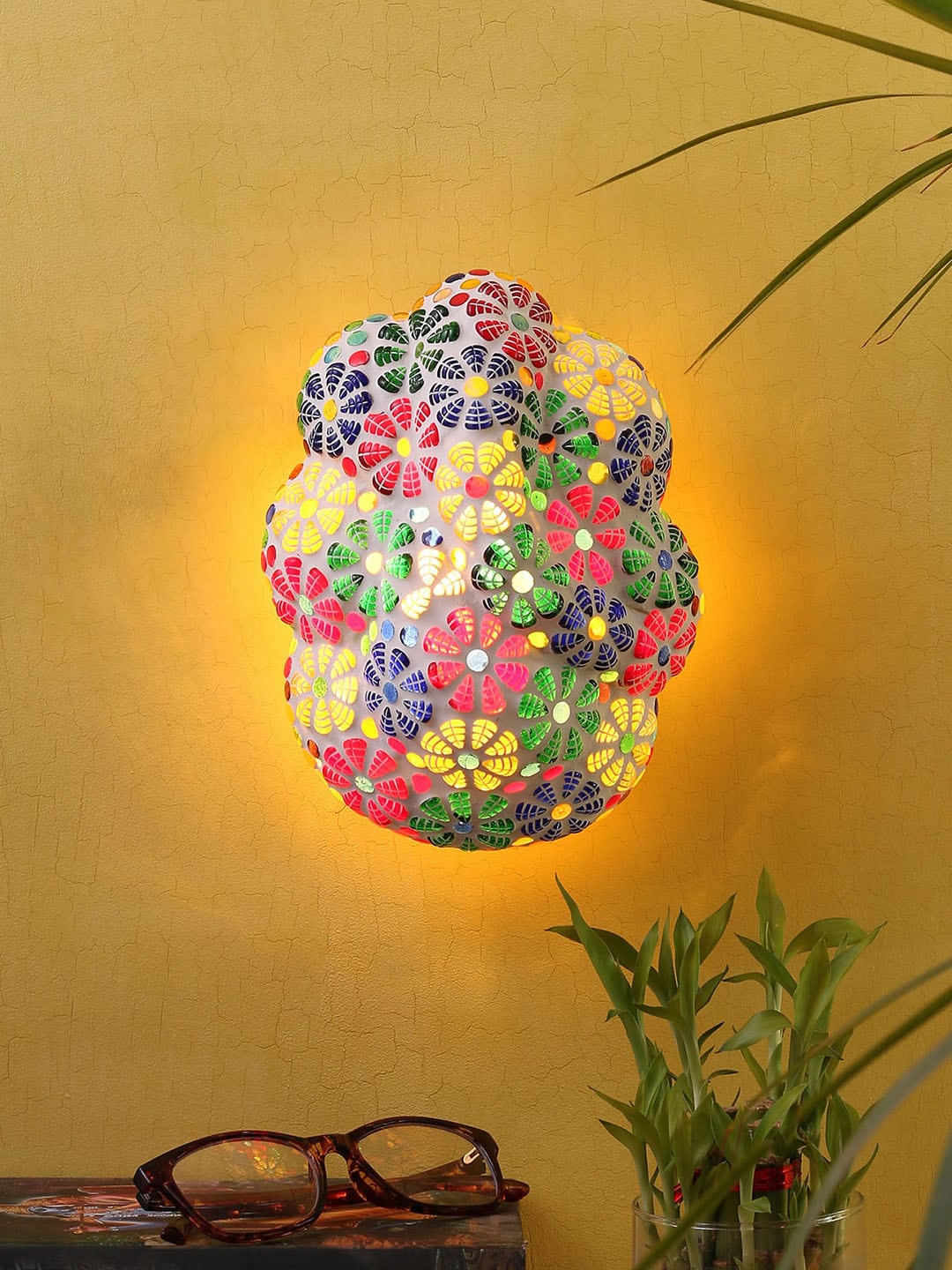 

Devansh Multicoloured Ganesh Ji Traditional Flush Mount Wall Lamp, Multi
