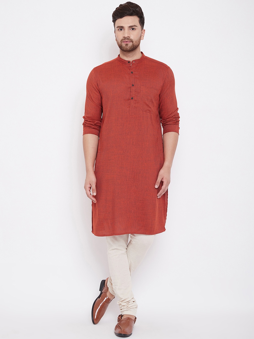 

even Men Rust Solid Straight Kurta