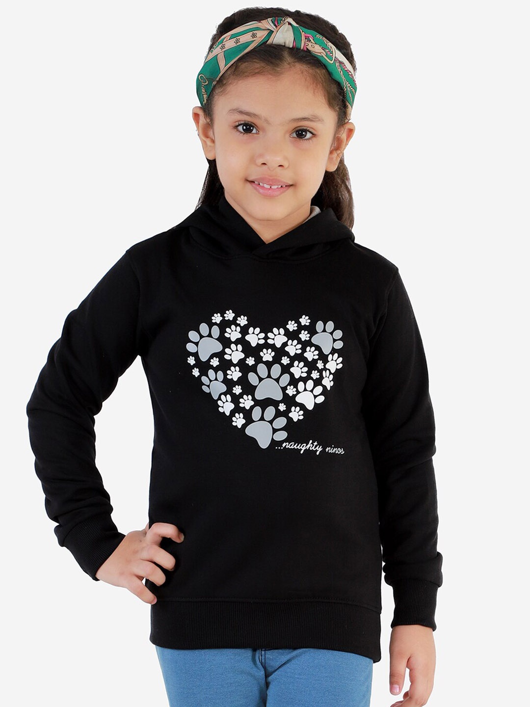 

Naughty Ninos Girls Black Printed Hooded Sweatshirt