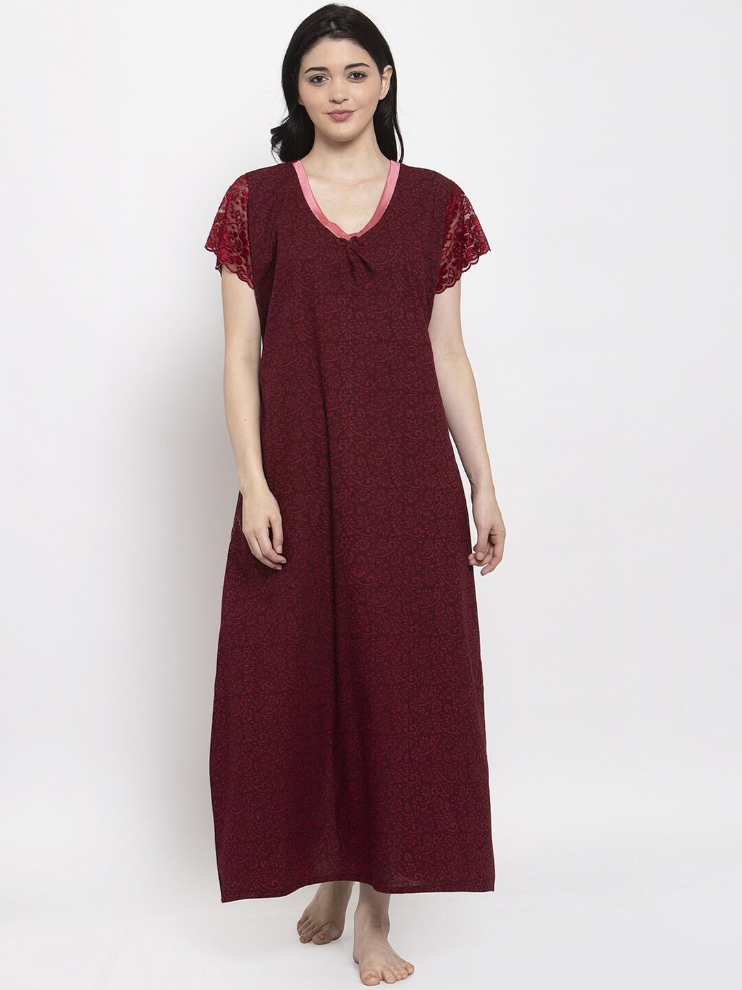 

Secret Wish Maroon Printed Nightdress