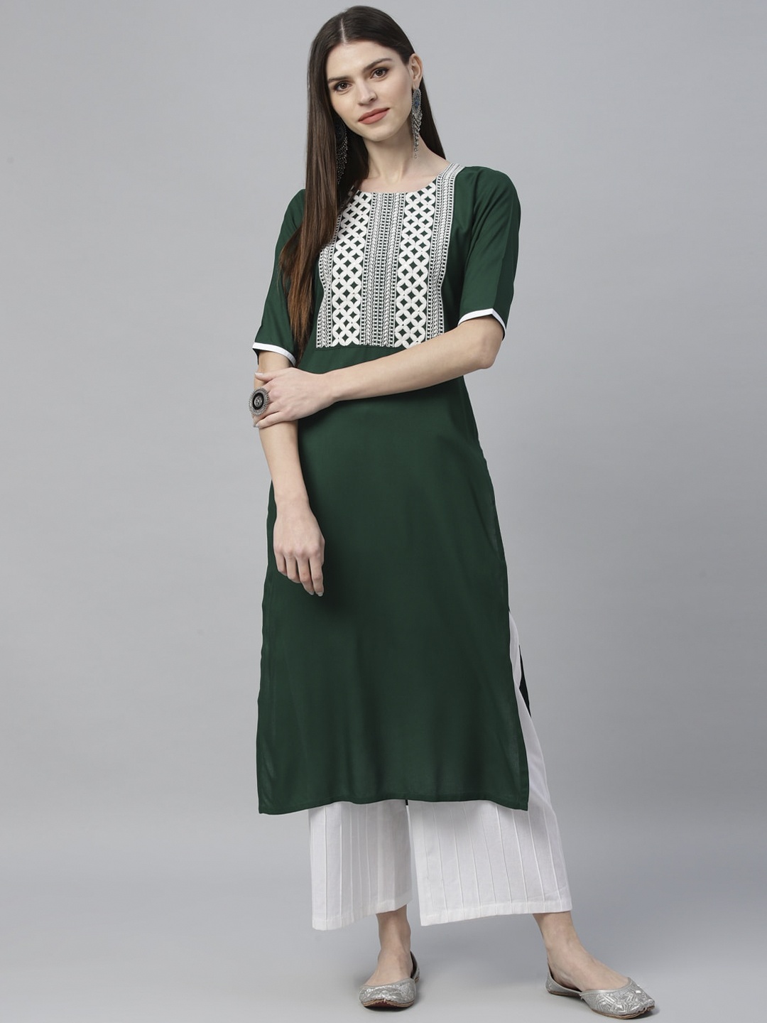 

Libas Women Green Yoke Design A-Line Kurta