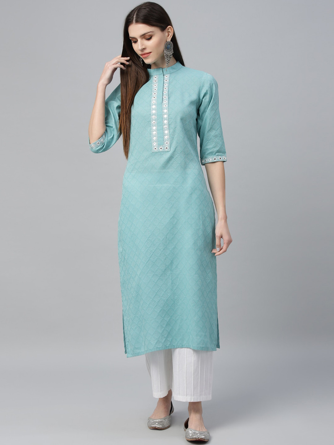 

Libas Women Blue Yoke Design Straight Kurta