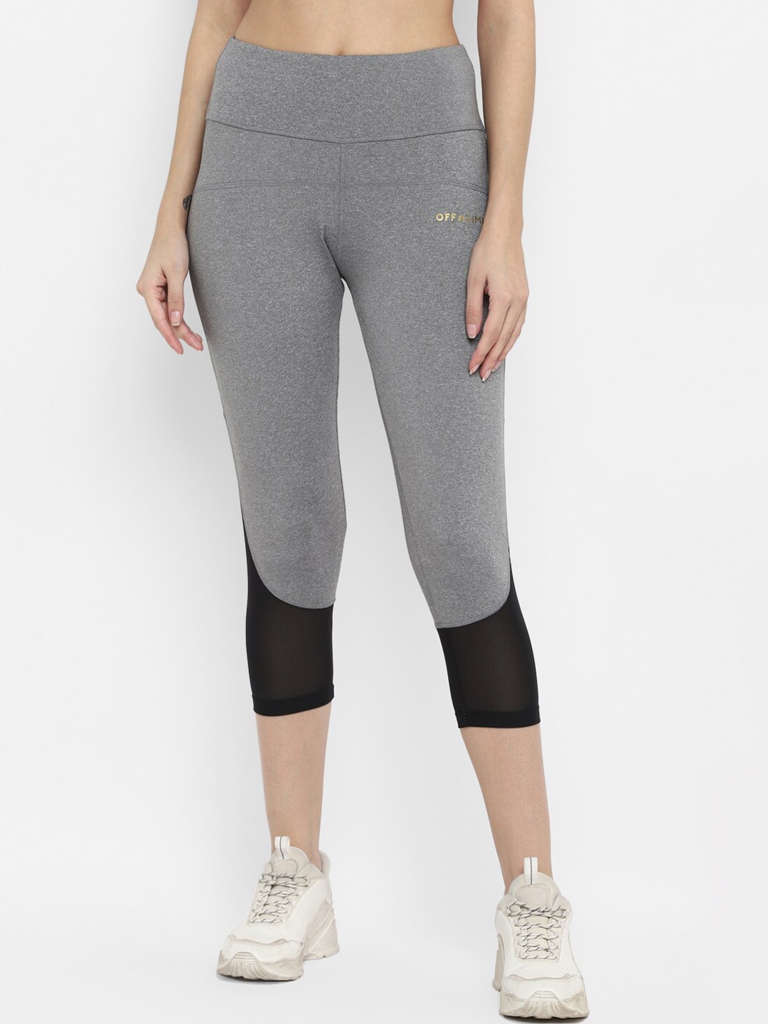 

OFF LIMITS Women Grey Melange & Black Colourblocked 3/4th Tights