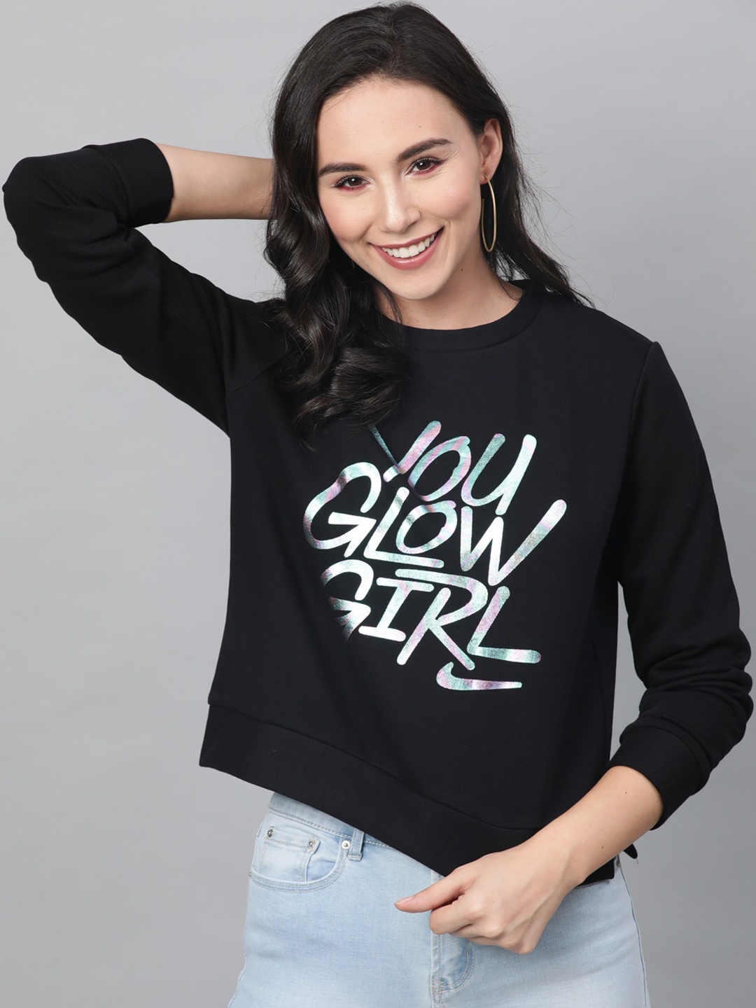 

STREET 9 Women Black & White Printed Sweatshirt