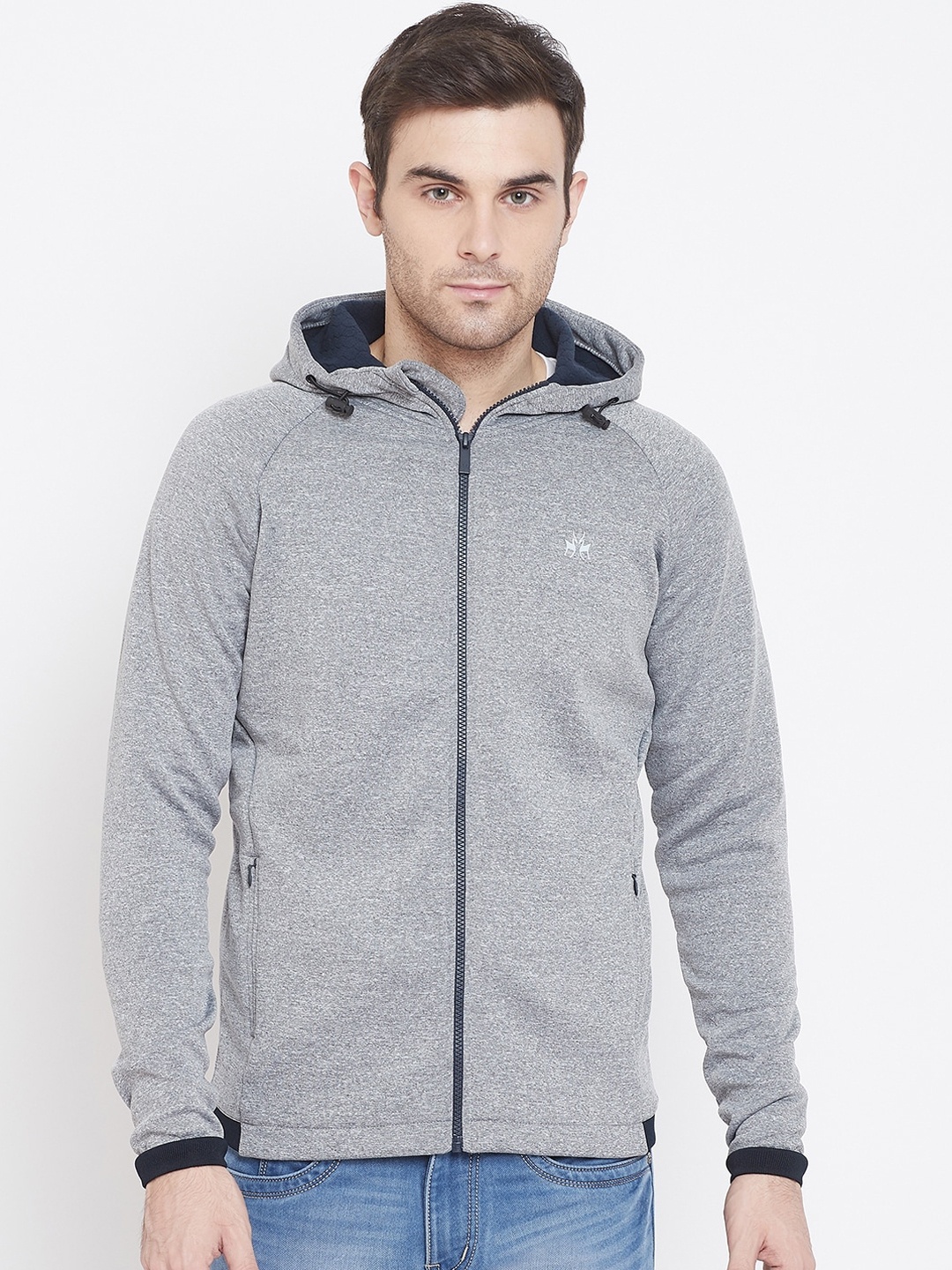

Crimsoune Club Men Grey Solid Hooded Sweatshirt