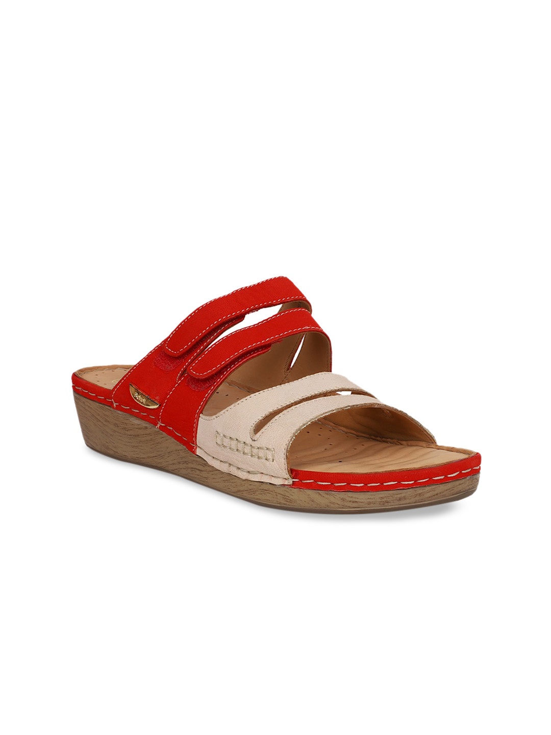 

Scholl Women Red & Beige Colourblocked Leather Wedges