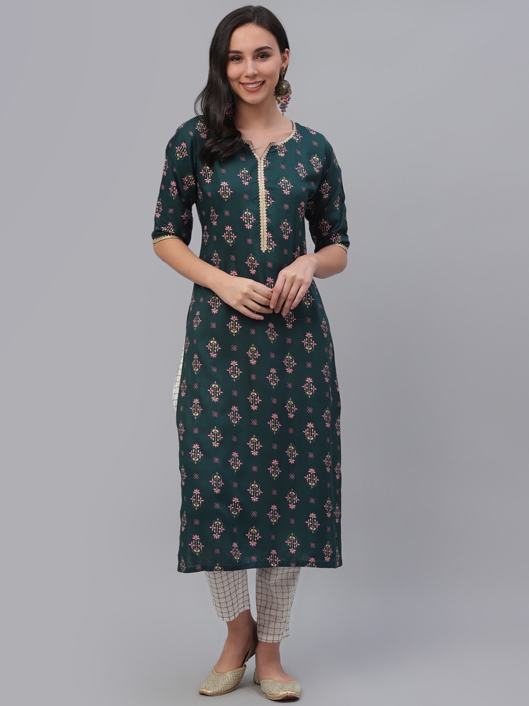 

Gerua By Libas Women Green Printed Straight Kurta